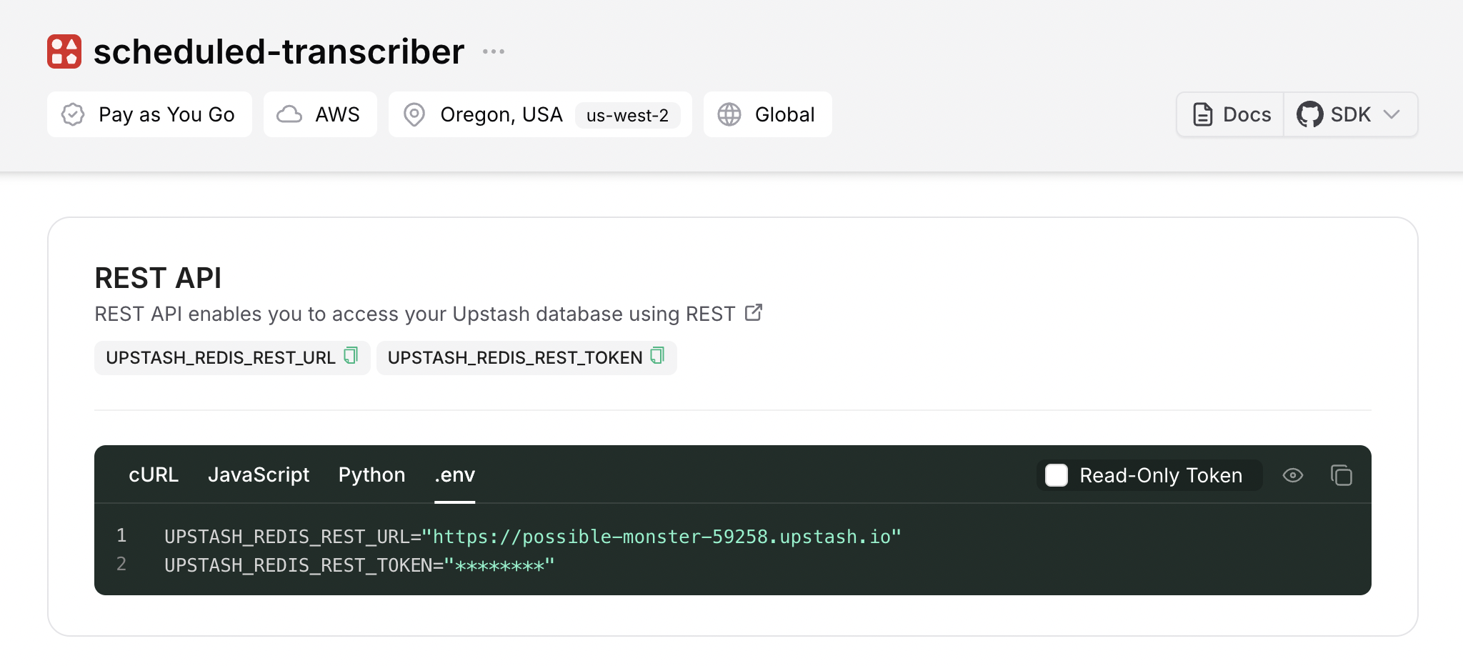 Upstash Redis Environment Variables